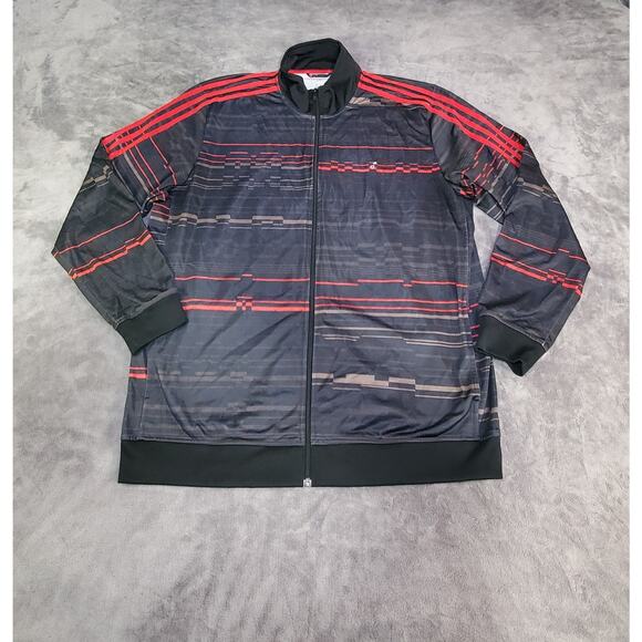 adidas Other - Adidas Sz 2XL Men's Full Zip Athletic Sweatshirt Black Red 3 Stripes Geometric